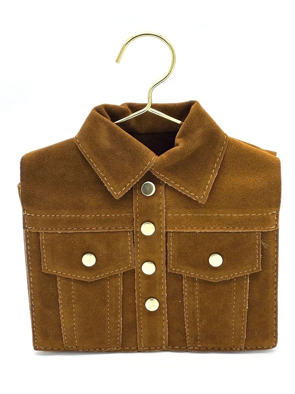 Unique Jacket Bag Crossbody With Hanger Hook Handle- Brown Suede